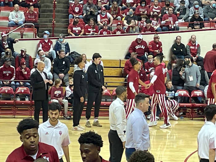 Indiana guards Rob Phinisee and Trey Galloway in street clothes for the Hoosiers.